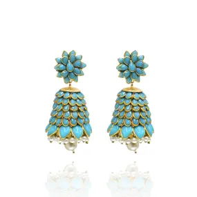 Alia Flower Jhumka Earrings - Blue
