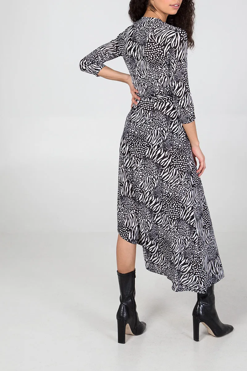 Asymmetric Animal Print Wrap Dress