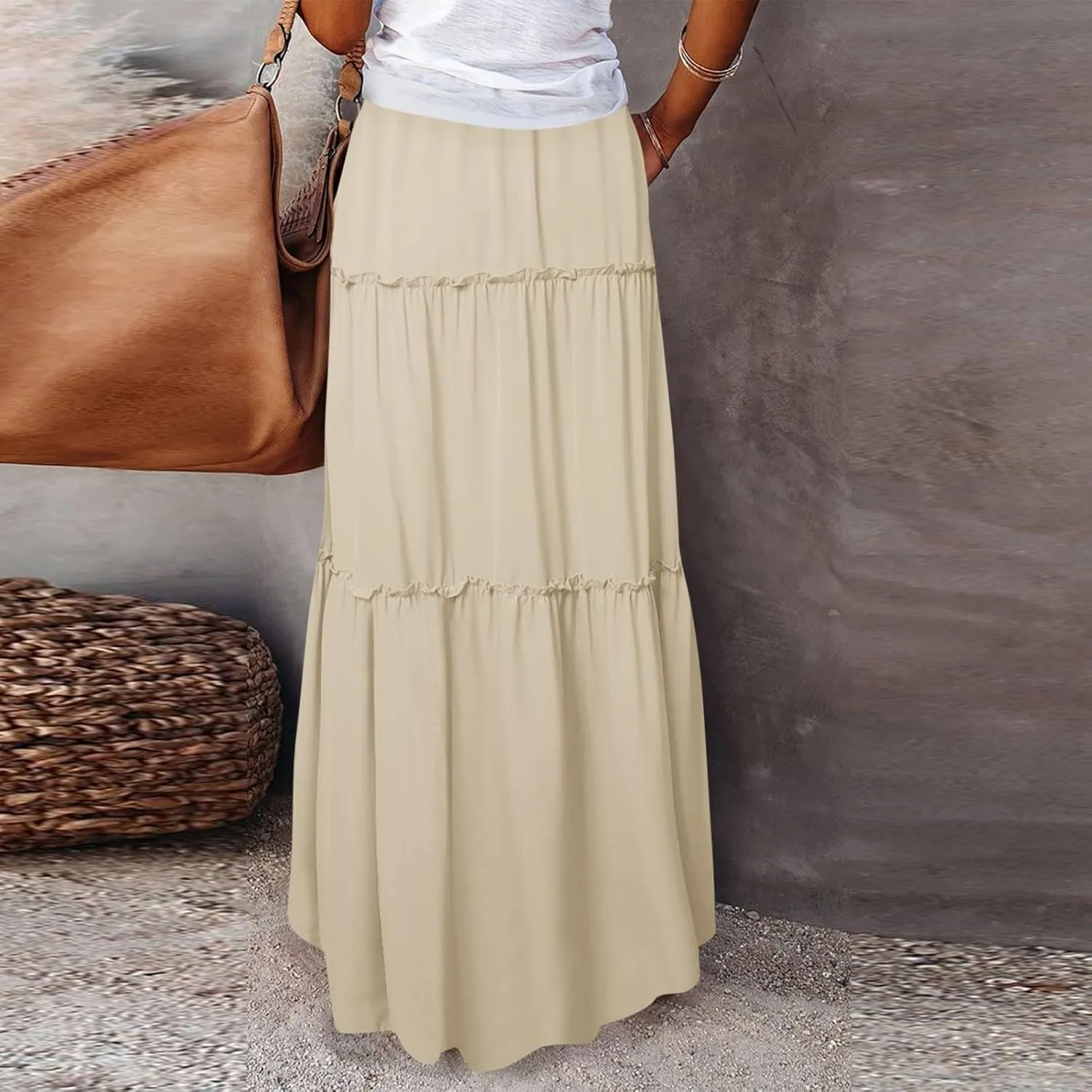 Beach Skirts for Women, Maxi Summer Solid Color Casual Vacation Womens Skirts