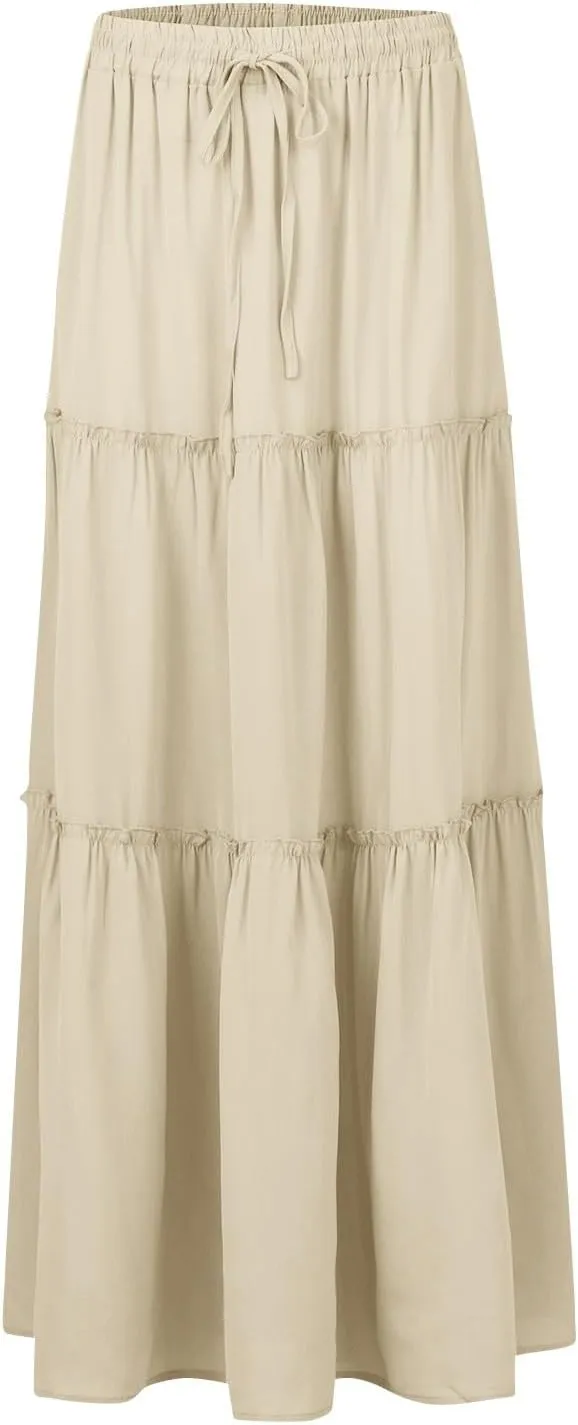 Beach Skirts for Women, Maxi Summer Solid Color Casual Vacation Womens Skirts