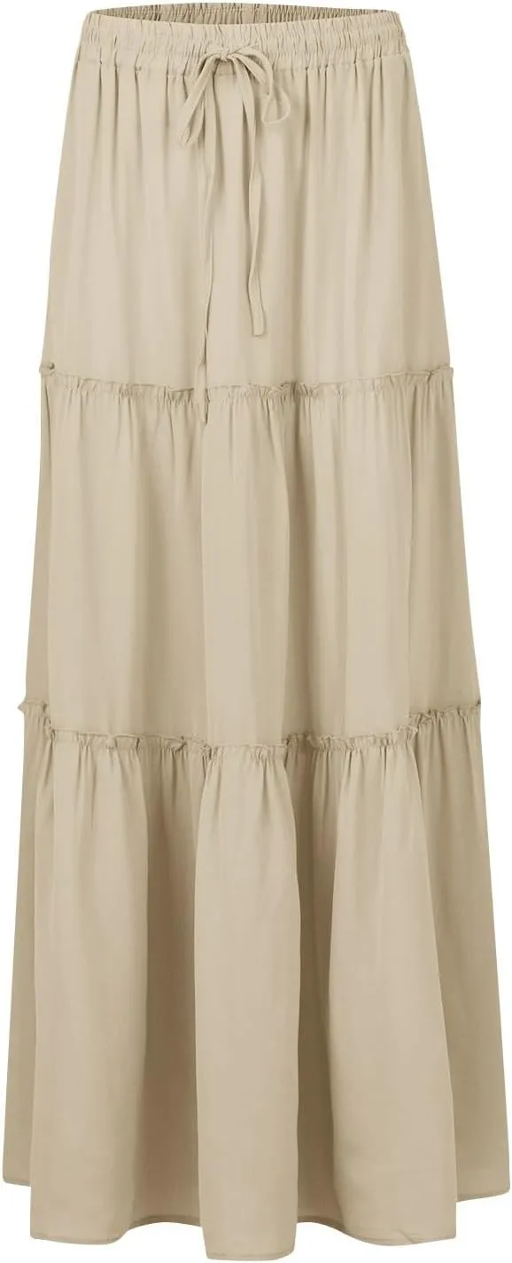 Beach Skirts for Women, Maxi Summer Solid Color Casual Vacation Womens Skirts