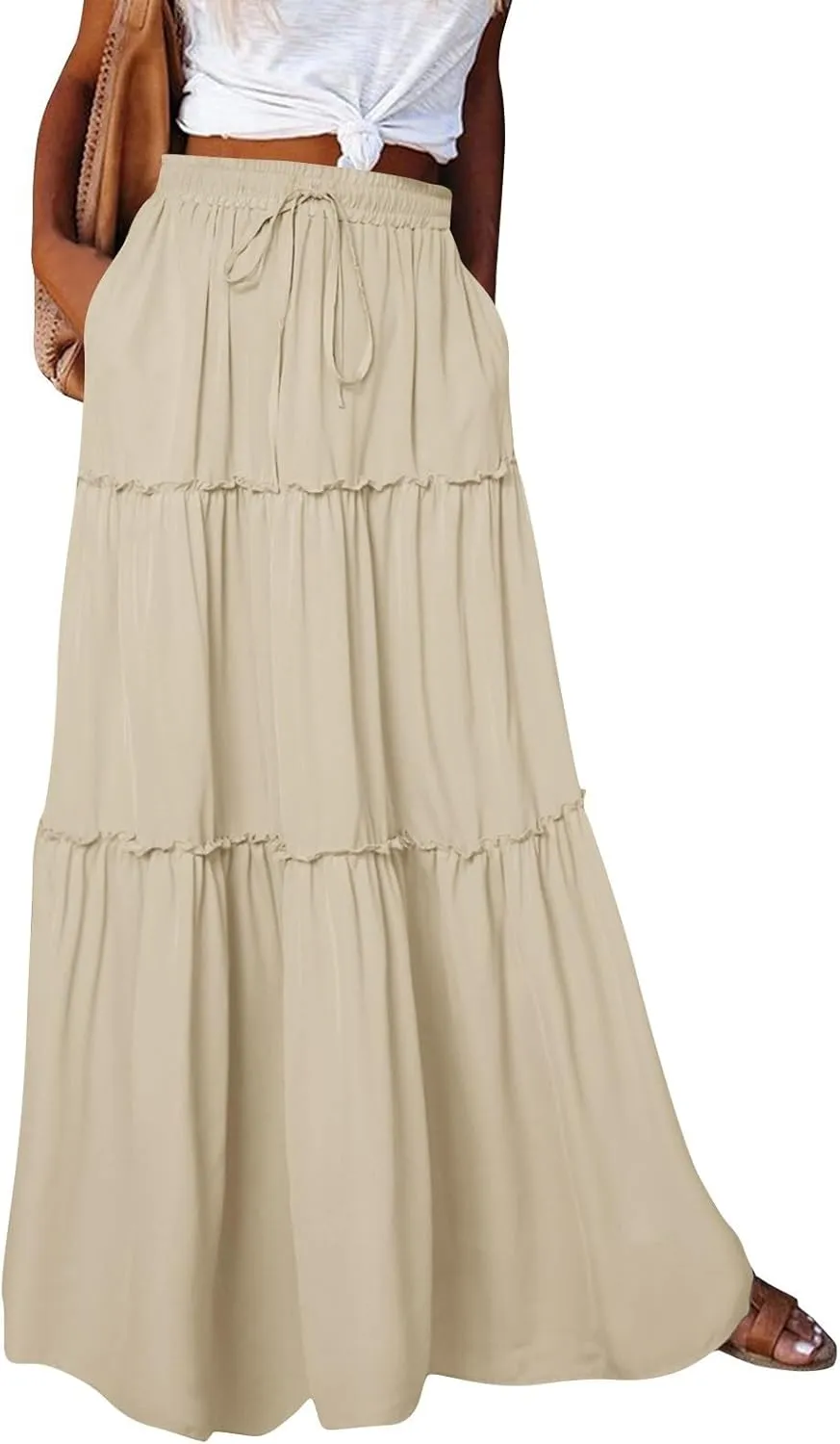 Beach Skirts for Women, Maxi Summer Solid Color Casual Vacation Womens Skirts