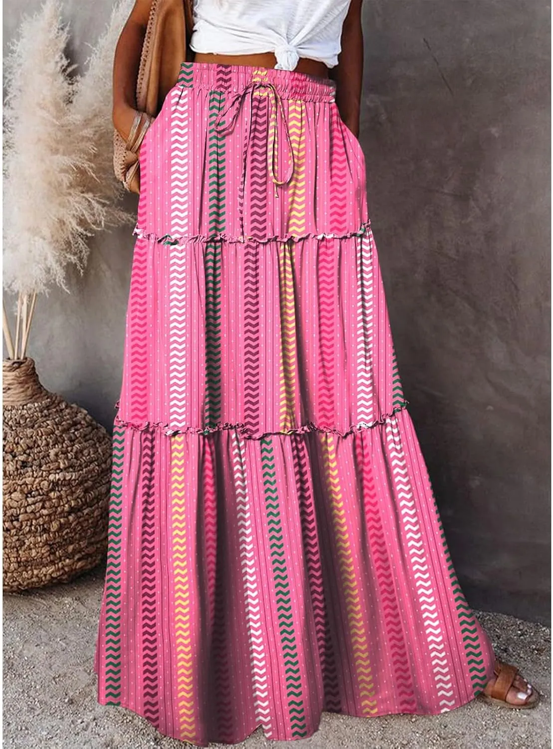 Beach Skirts for Women, Vacation Casual Maxi Boho Flowy Trendy Womens Skirts