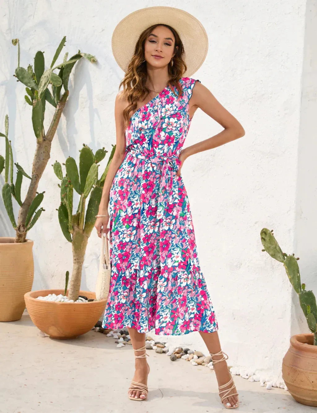 BerryBetty - Casual Printed One Shoulder Dress