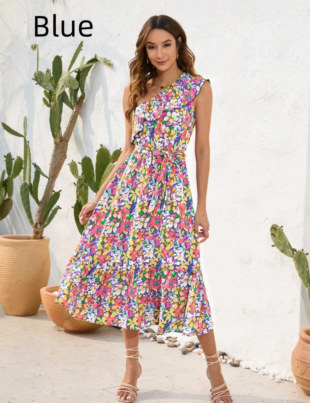 BerryBetty - Casual Printed One Shoulder Dress