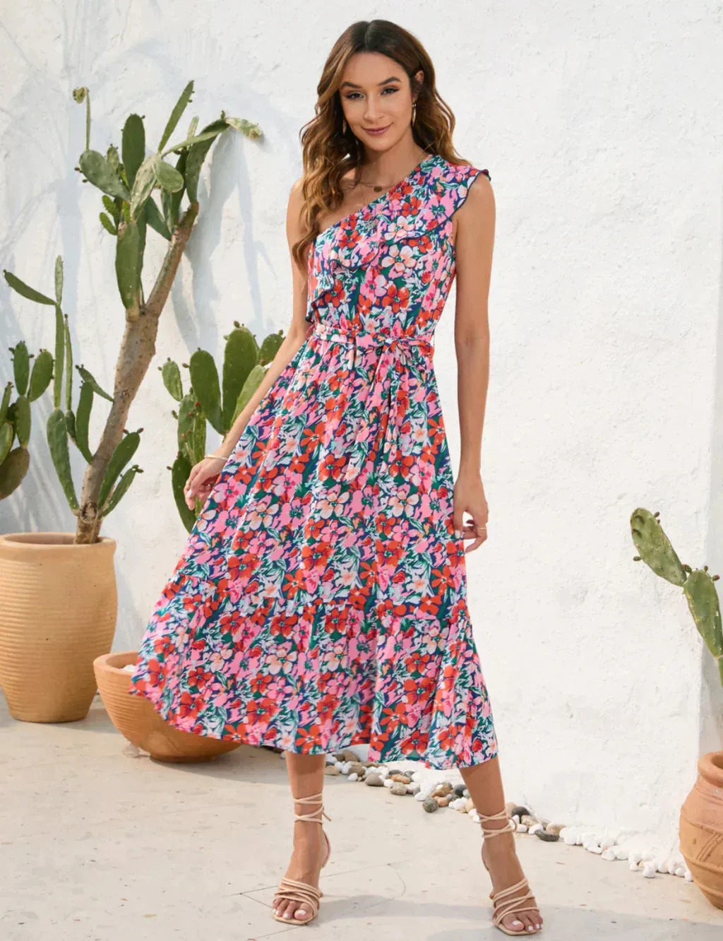 BerryBetty - Casual Printed One Shoulder Dress