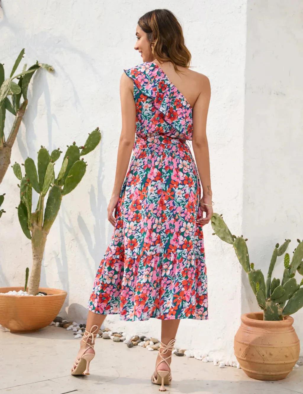BerryBetty - Casual Printed One Shoulder Dress