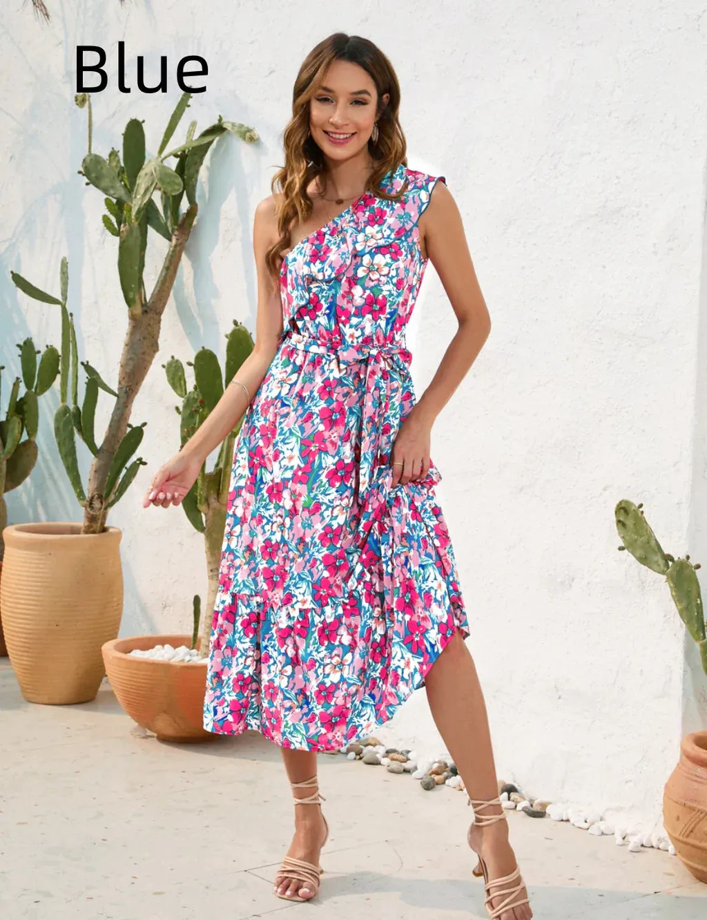 BerryBetty - Casual Printed One Shoulder Dress
