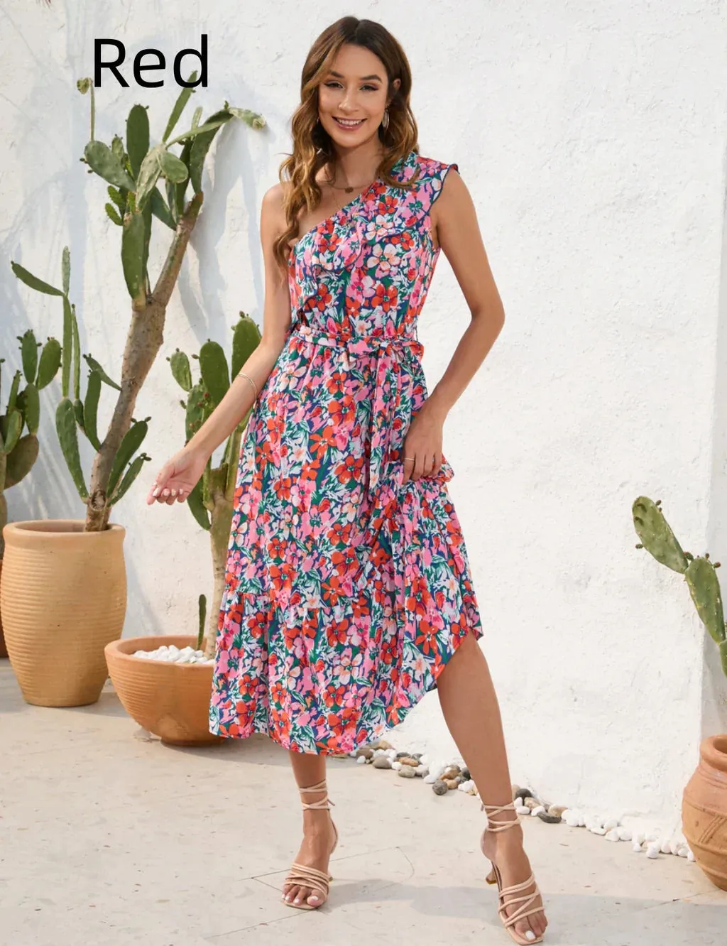 BerryBetty - Casual Printed One Shoulder Dress