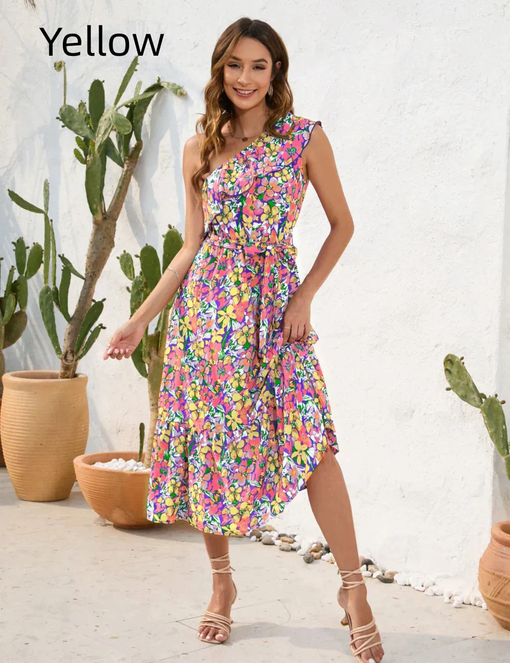 BerryBetty - Casual Printed One Shoulder Dress