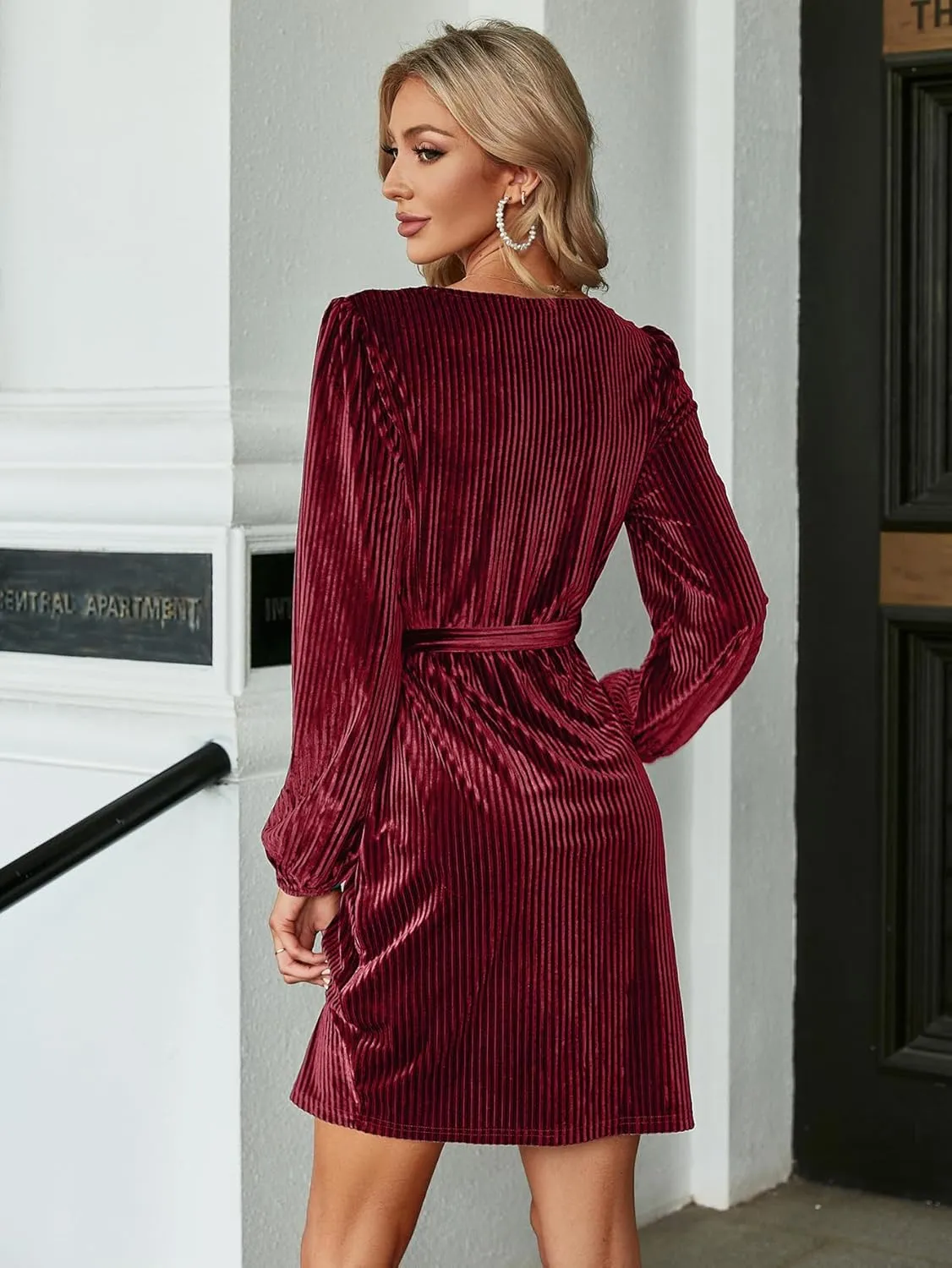 BerryGo Women's Long Sleeve Wrap Semi Formal Velvet Mini Dress Sexy Cocktail Party Winter Club Dress