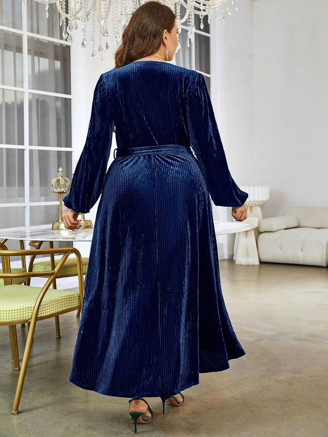 BerryGo Women's Velvet V Neck Wrap Semi Formal Dress Cocktail Party Maxi Dress for Wedding Guest