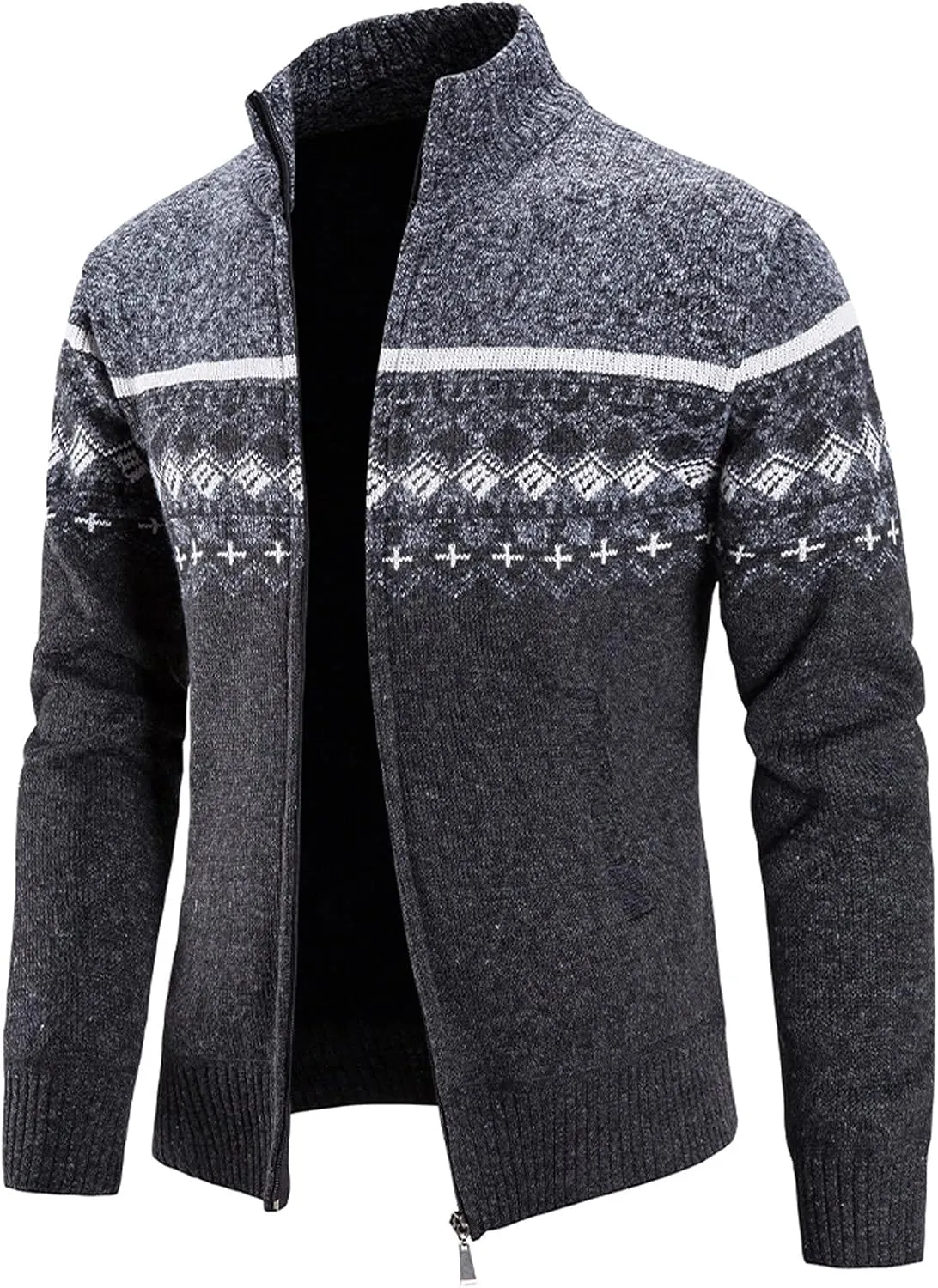 BIFUTON Mens Cardigan Sweater,Men's Soft Cardigan Sweater Graphic Knitted Outerwear Fall Winter Stand Collar Work Thick Coats