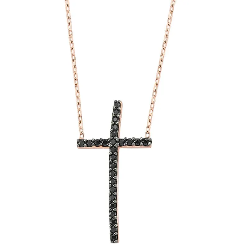 Black Cross Silver Necklace Pendant in Rose Gold