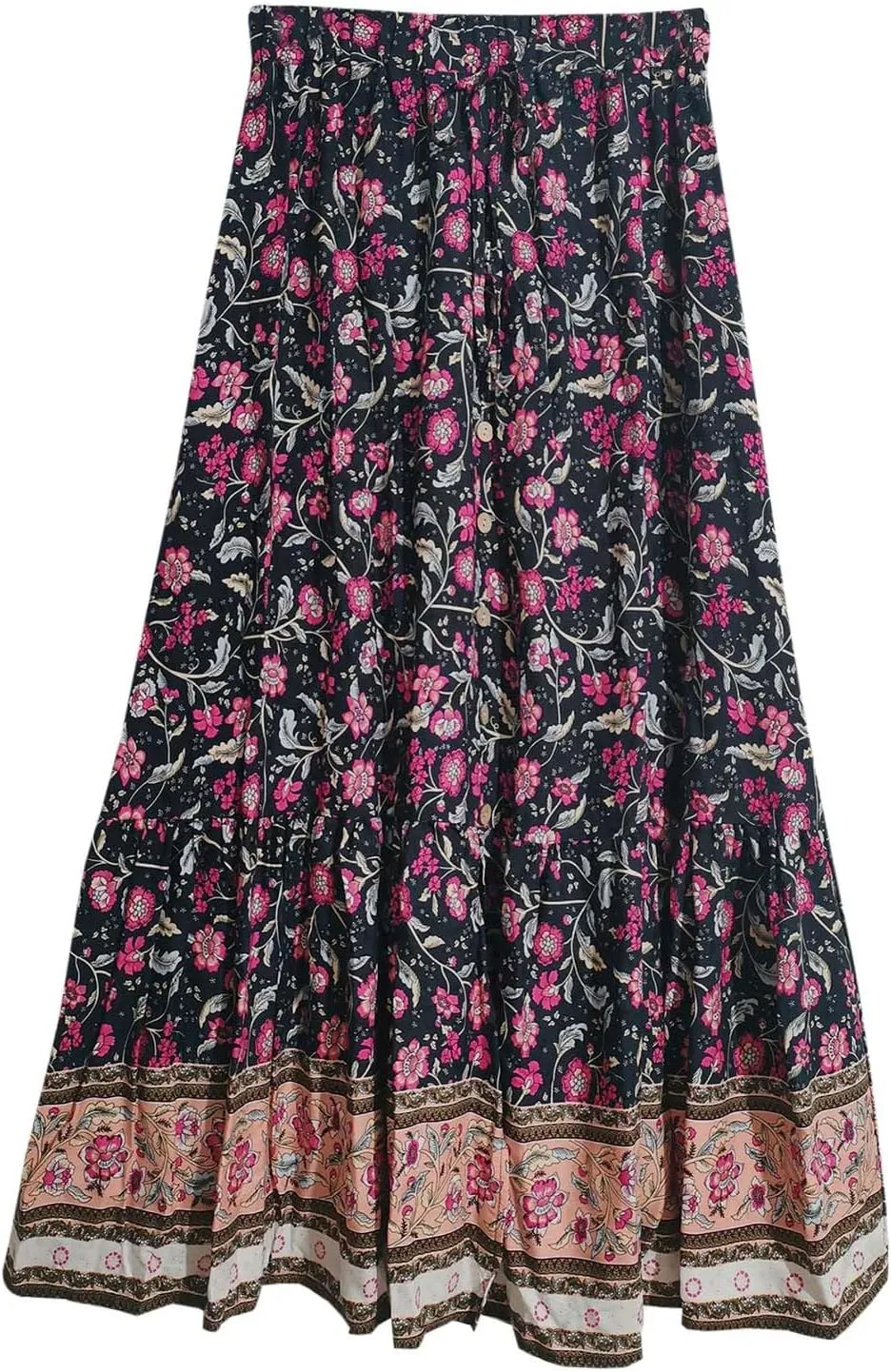 Boho Maxi Skirt Summer Vacation Casual High Elastic Waist Bohemian Graphic Boha Floral Print Skirt Trendy Streetwear