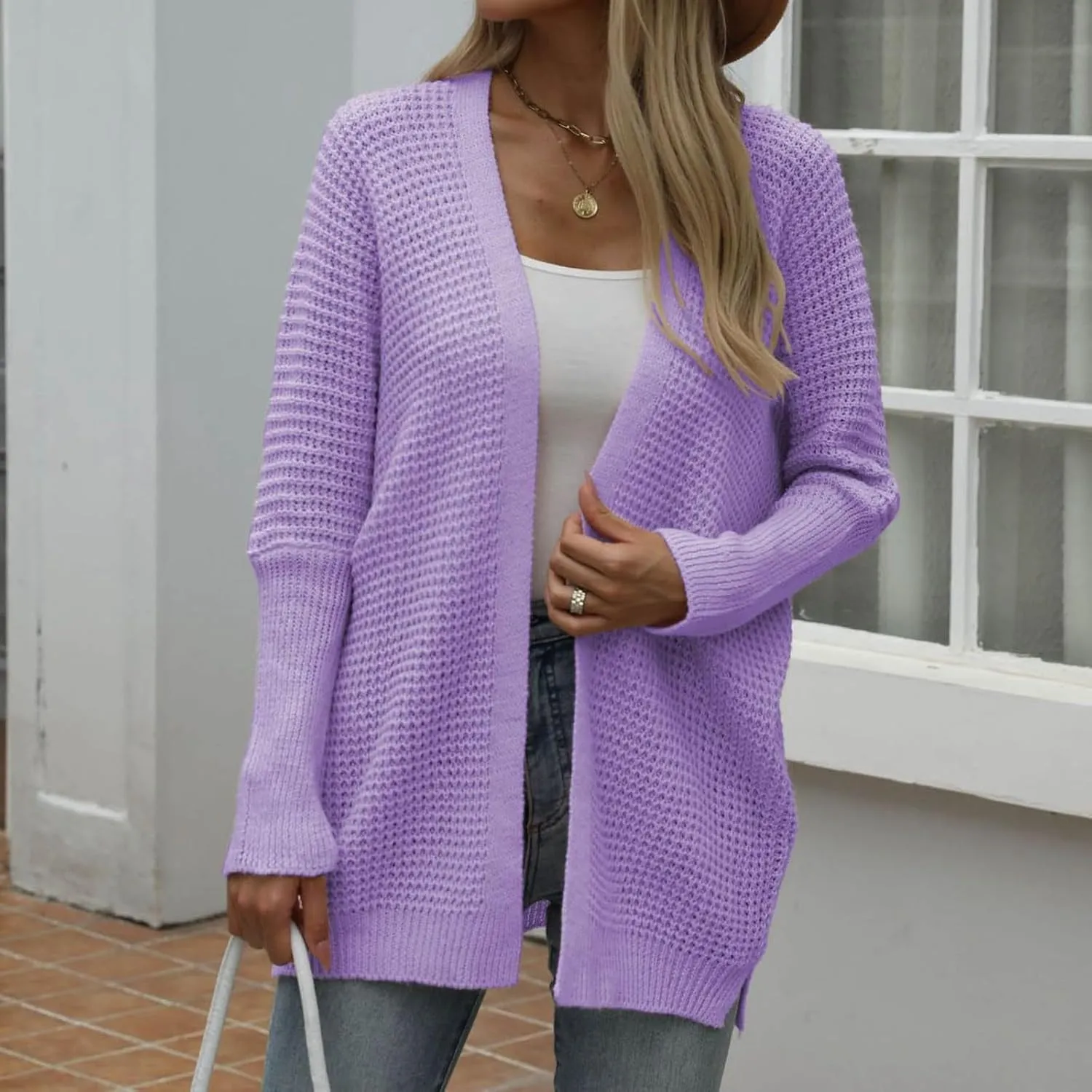Cardigan for Women 2024, Long Sleeve Open Front Cardigans Chunky Knit Draped Sweaters Outwear Light Soft Knitted Jacket