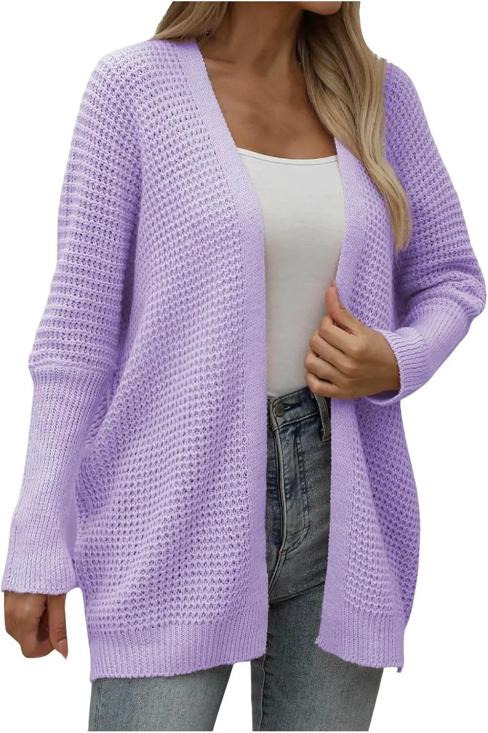 Cardigan for Women 2024, Long Sleeve Open Front Cardigans Chunky Knit Draped Sweaters Outwear Light Soft Knitted Jacket