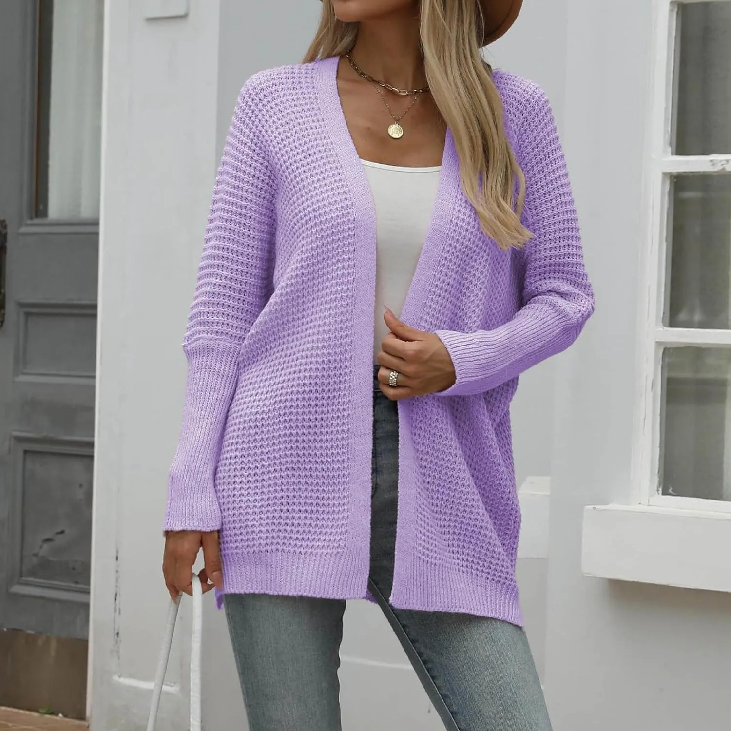 Cardigan for Women 2024, Long Sleeve Open Front Cardigans Chunky Knit Draped Sweaters Outwear Light Soft Knitted Jacket