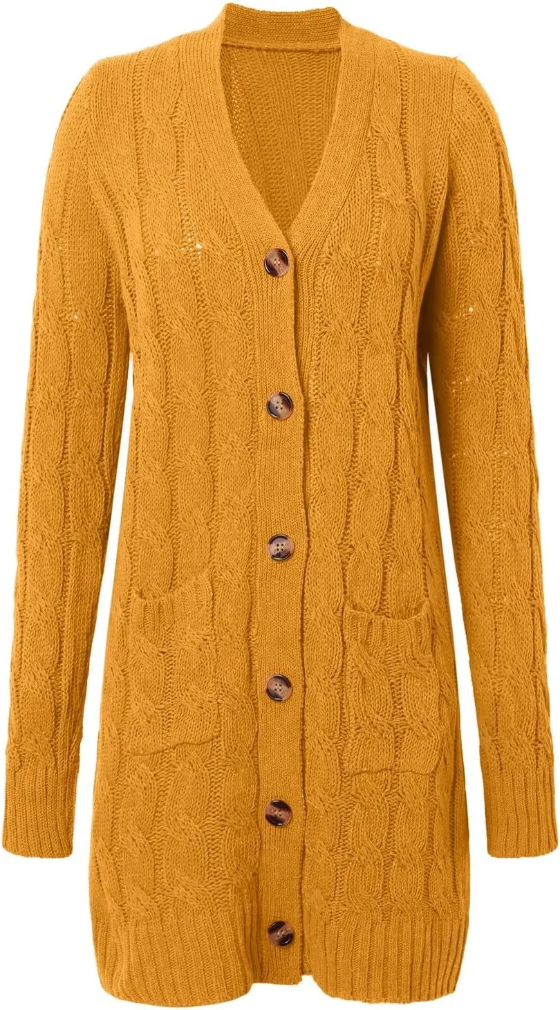 Chunky Knit Long Cardigans for Women Soft Open Front Button Down Sweaters Outerwear Trendy Loose Fall Clothes Coats