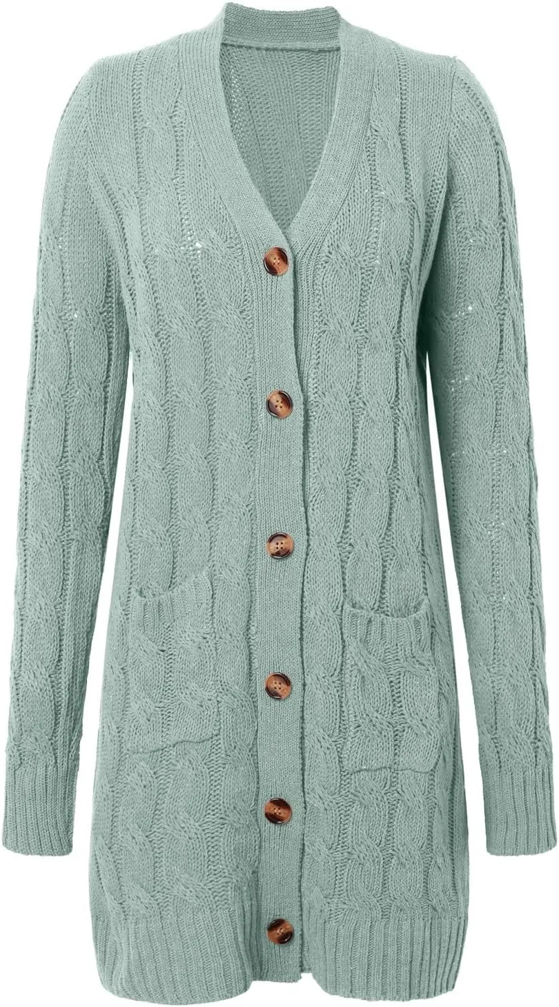 Chunky Knit Long Cardigans for Women Soft Open Front Button Down Sweaters Outerwear Trendy Loose Fall Clothes Coats