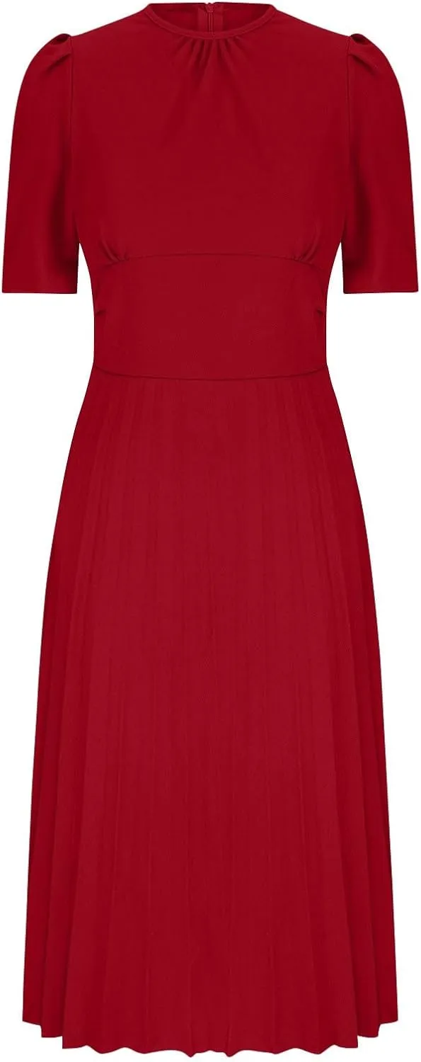 Cocktail Party Pleated Dresses for Women Puff Sleeve Bodycon Ankle Length Swing Aline Midi Dress Evening Costume