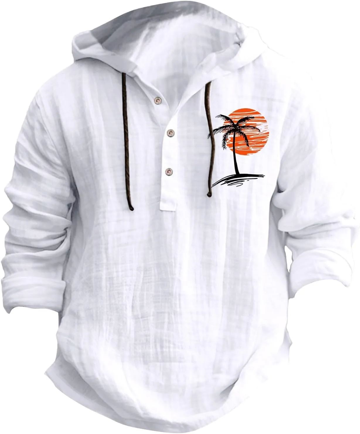 Cotton Linen Shirts for Men Breathable Quick Dry Lace Up Button Down Hooded Pullover Summer Casual Beach Hippie Shirt