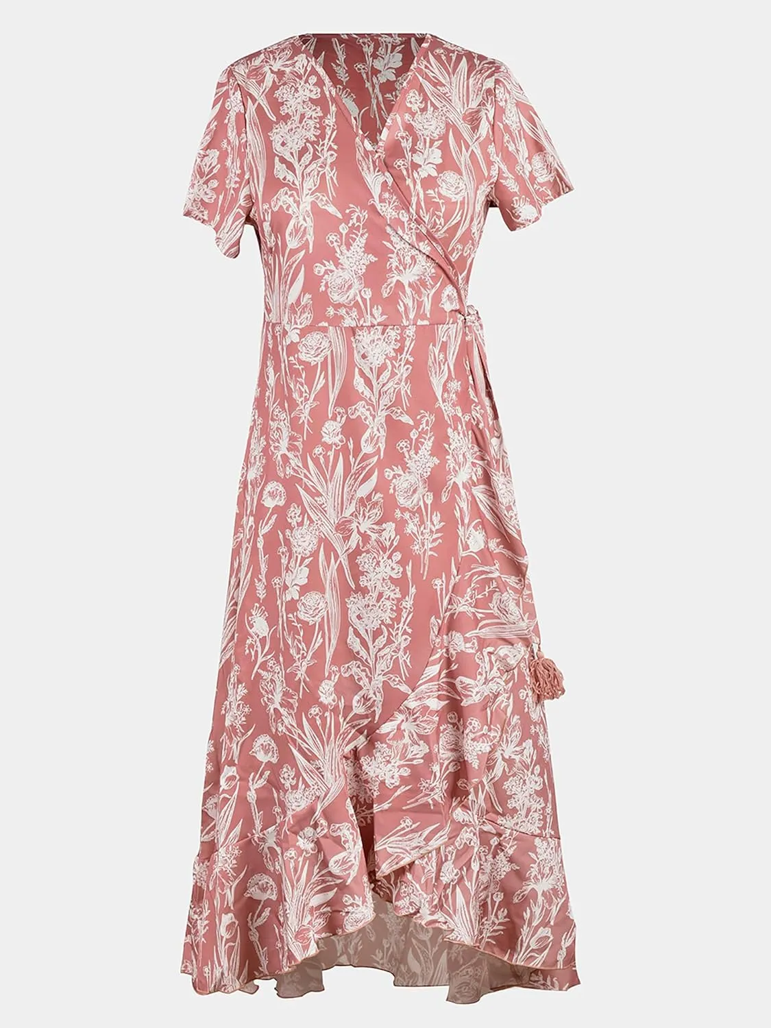 CUPSHE Women Summer Maxi Dress V Neck Short Sleeve Floral Print Wrap Slit Beach Casual Dress
