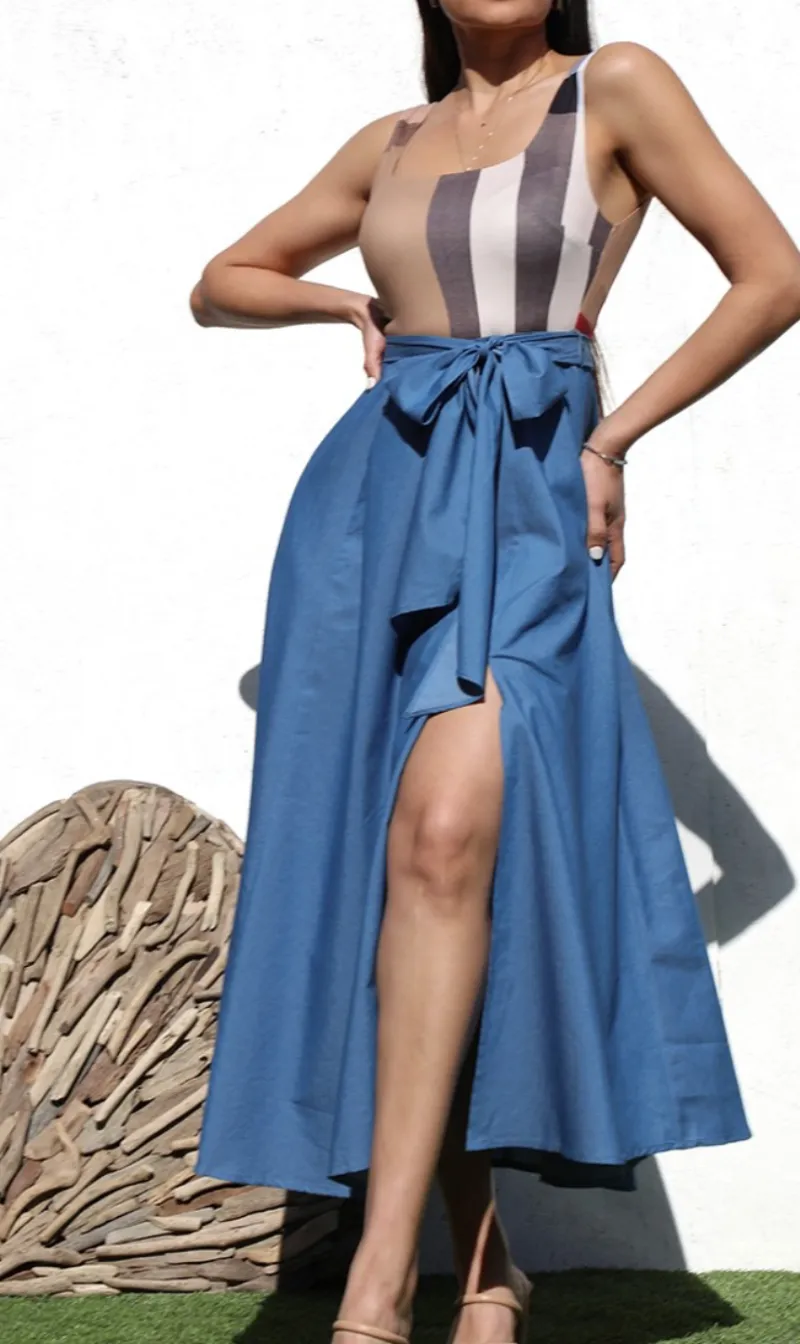 Denim Maxi Wrap Dress