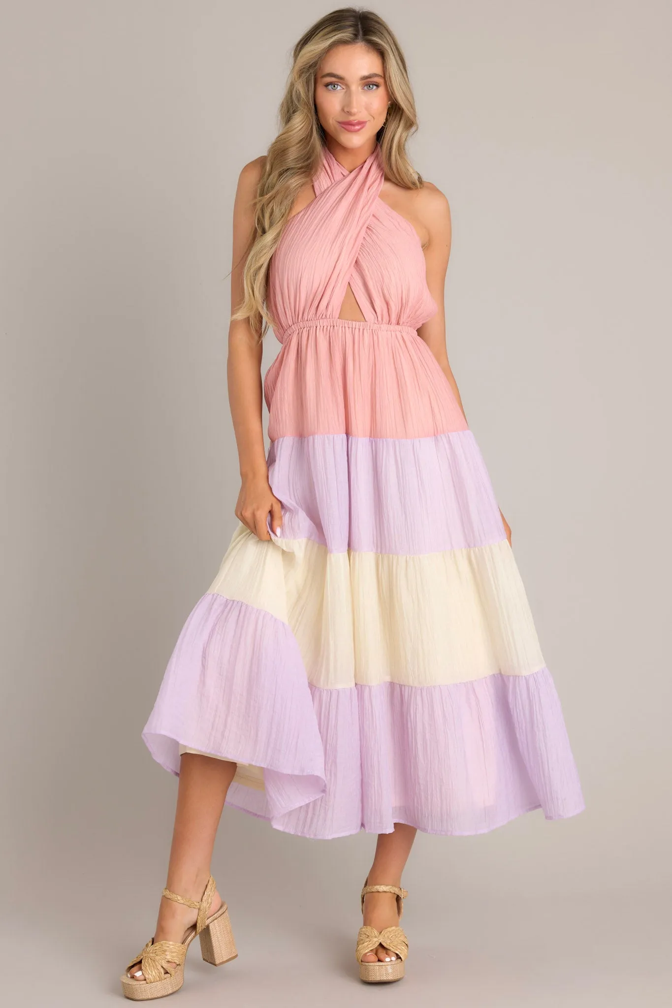 Falling Into Love Pink Multi Maxi Dress