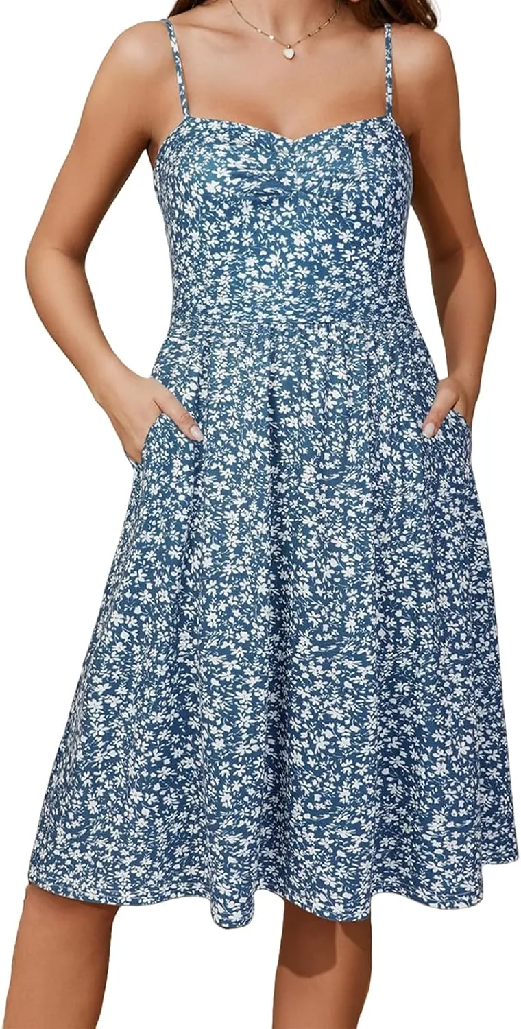 Floral Dress for Women Spaghetti Strap Sleeveless Smocked Boho Maxi Dress 2025 Summer A-Line Beach Sundress