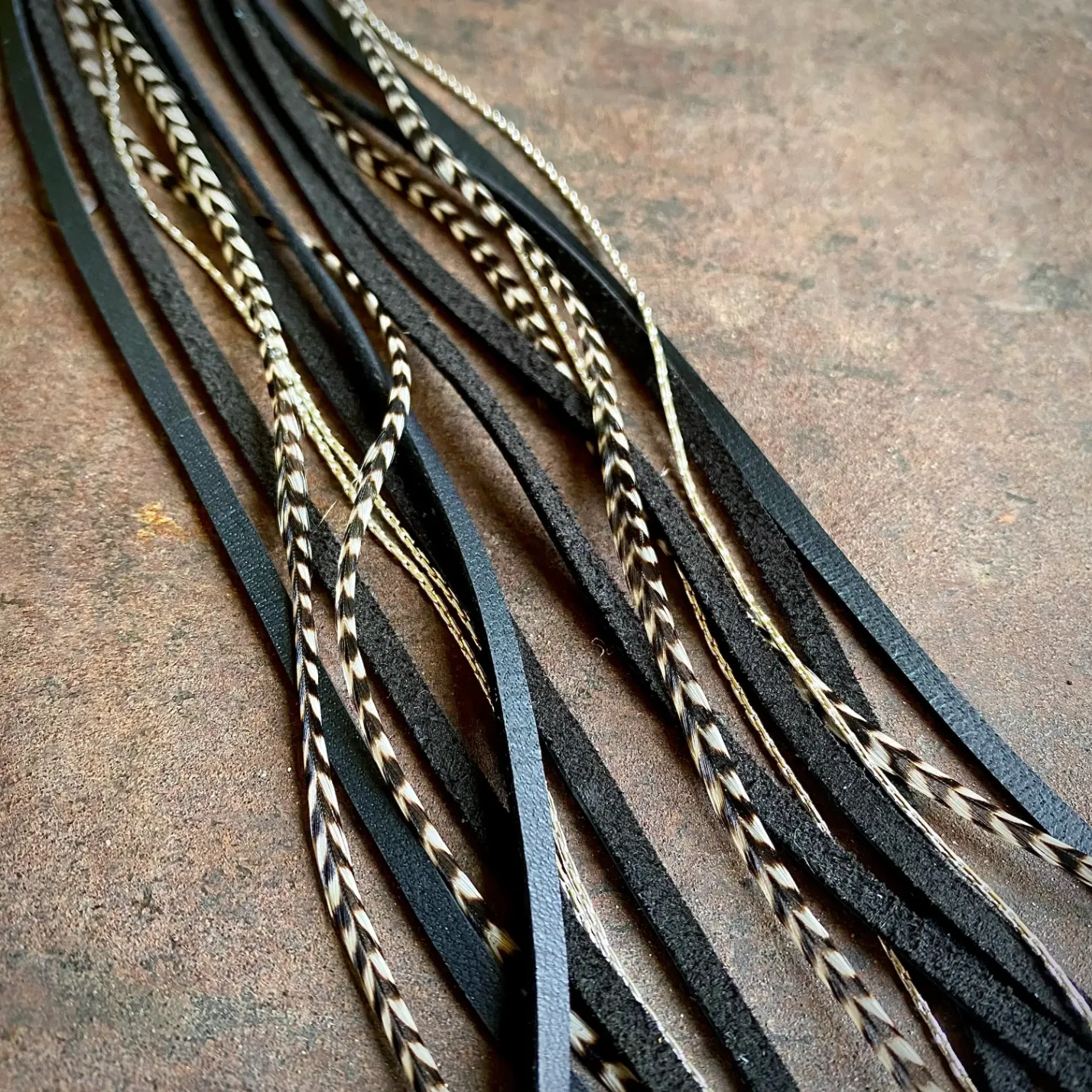 FREEBIRDS COLLECTION: Leather & Feather Long Ear - Grizzly/S