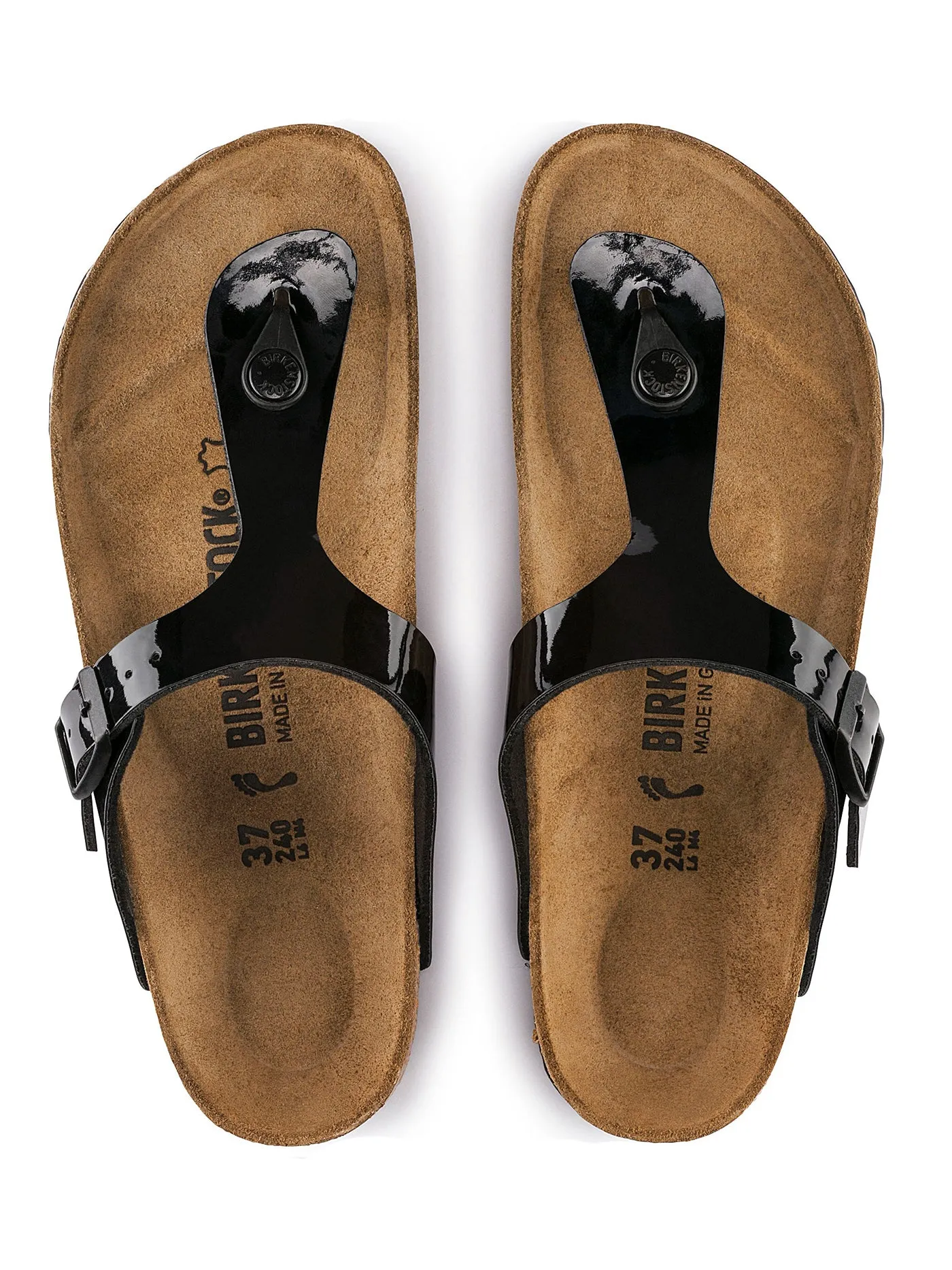 Gizeh Birko-Flor Patent Black Sandals