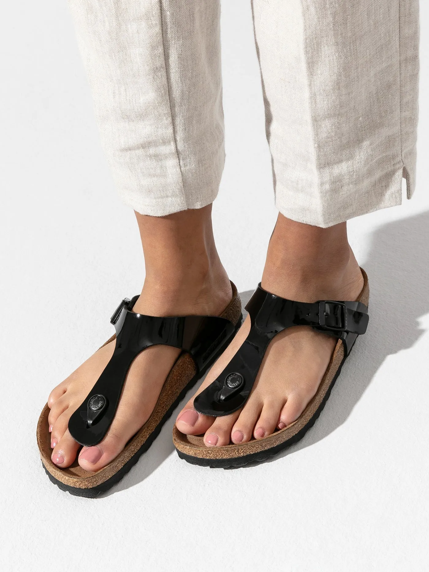 Gizeh Birko-Flor Patent Black Sandals