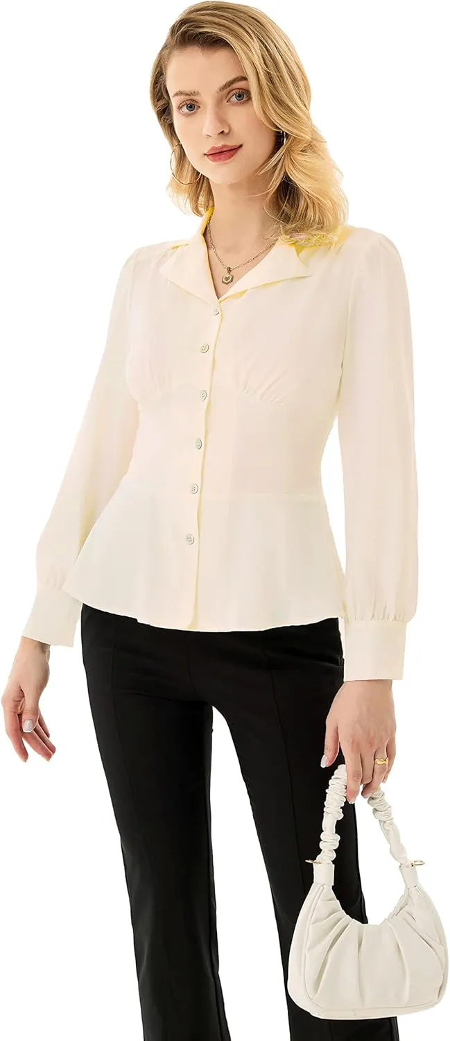 GRACE KARIN Button Down Shirts for Women Summer Peplum Tops Long Sleeve Work Blouse Collared Shirt Dressy Top