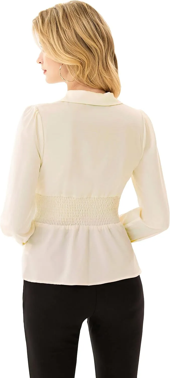 GRACE KARIN Button Down Shirts for Women Summer Peplum Tops Long Sleeve Work Blouse Collared Shirt Dressy Top