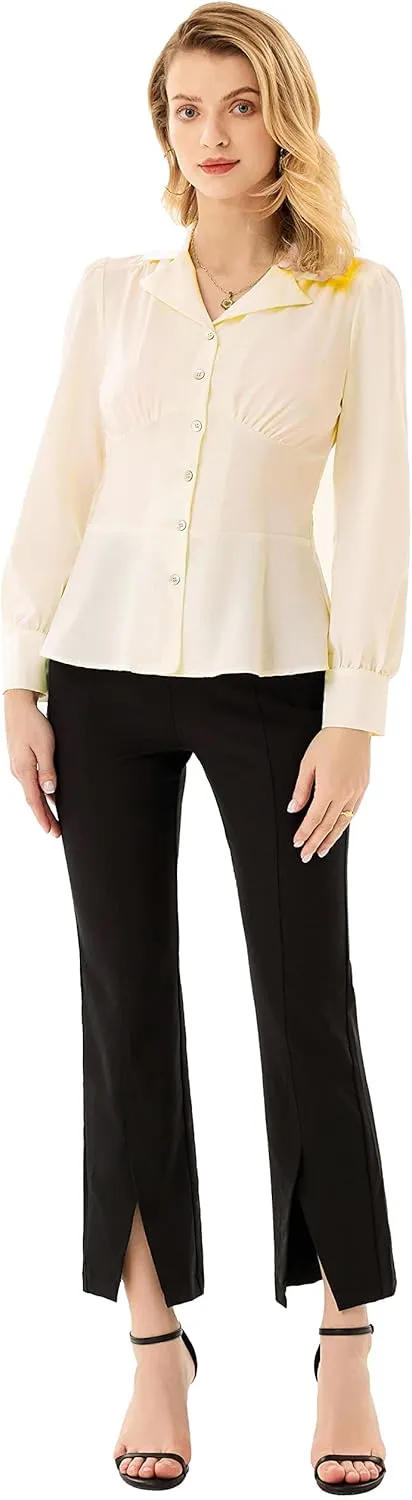 GRACE KARIN Button Down Shirts for Women Summer Peplum Tops Long Sleeve Work Blouse Collared Shirt Dressy Top