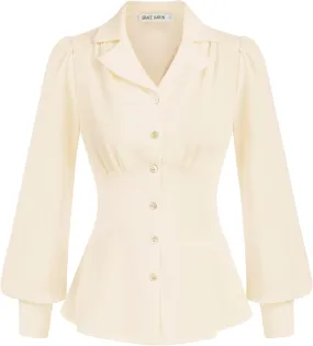GRACE KARIN Button Down Shirts for Women Summer Peplum Tops Long Sleeve Work Blouse Collared Shirt Dressy Top