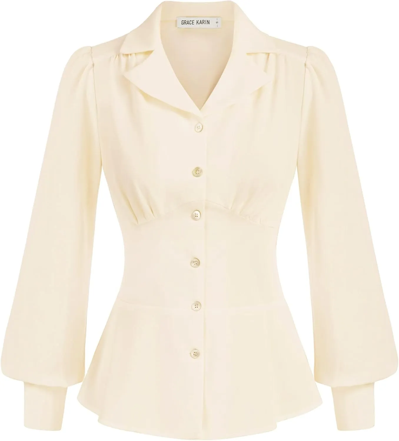 GRACE KARIN Button Down Shirts for Women Summer Peplum Tops Long Sleeve Work Blouse Collared Shirt Dressy Top