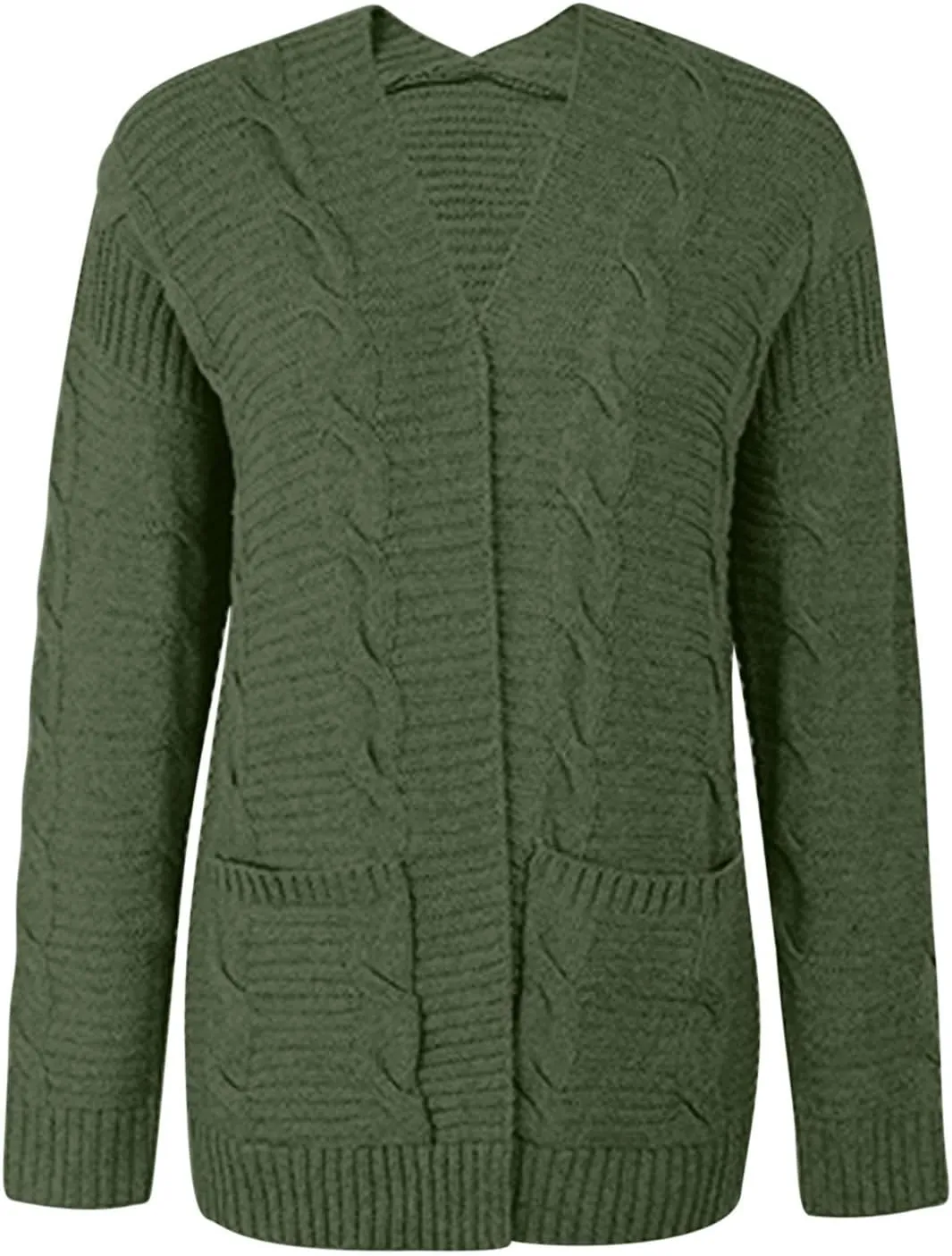 Knit Cardigan for Womens Soft Chunky Cable Knitted Open Front Long Sleeve Sweater Outwear Cover Up with Pockets