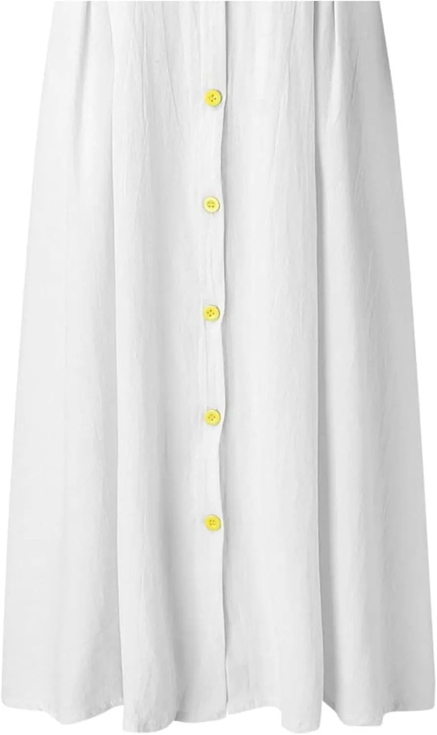 Linen Dresses for Women Button Down Dress Casual Summer Maxi Dresses V Neck A-Line Long Work Dress Business Sundress