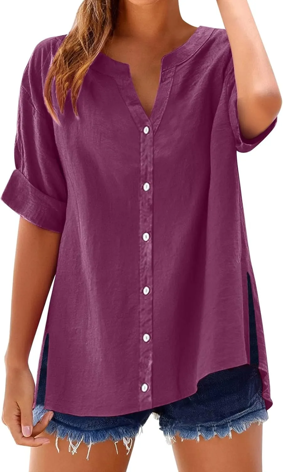 Linen Shirt for Women Breathable Tops Loose Crewneck Tops Womens Daily t Shirts Summer Shirts for Women 2025,Island