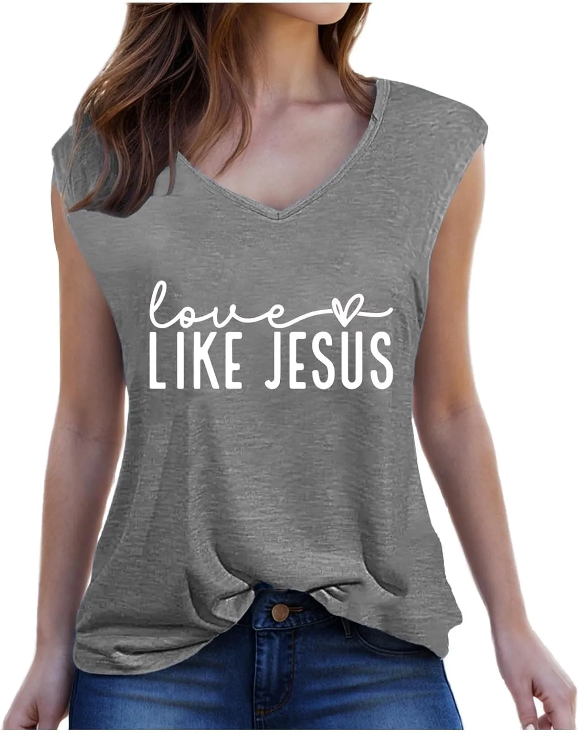 Love Like Jesus Tank Tops for Women Funny Letter Print Sleeveless T Shirts Summer Casual Loose Breathable Tees