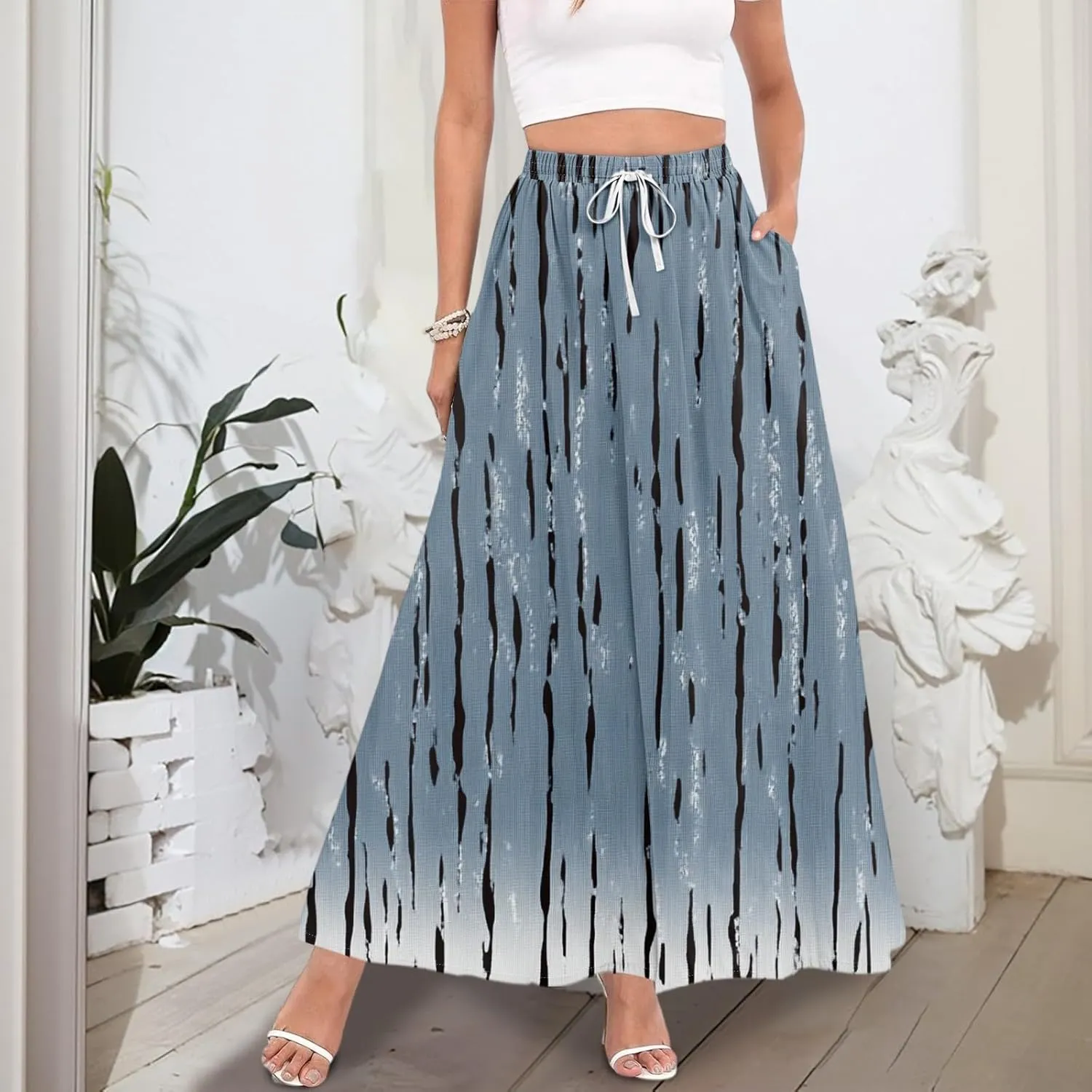 Maxi Women's Skirts, Casual Vacation Boho Trendy Flowy Beach Womens Skirts