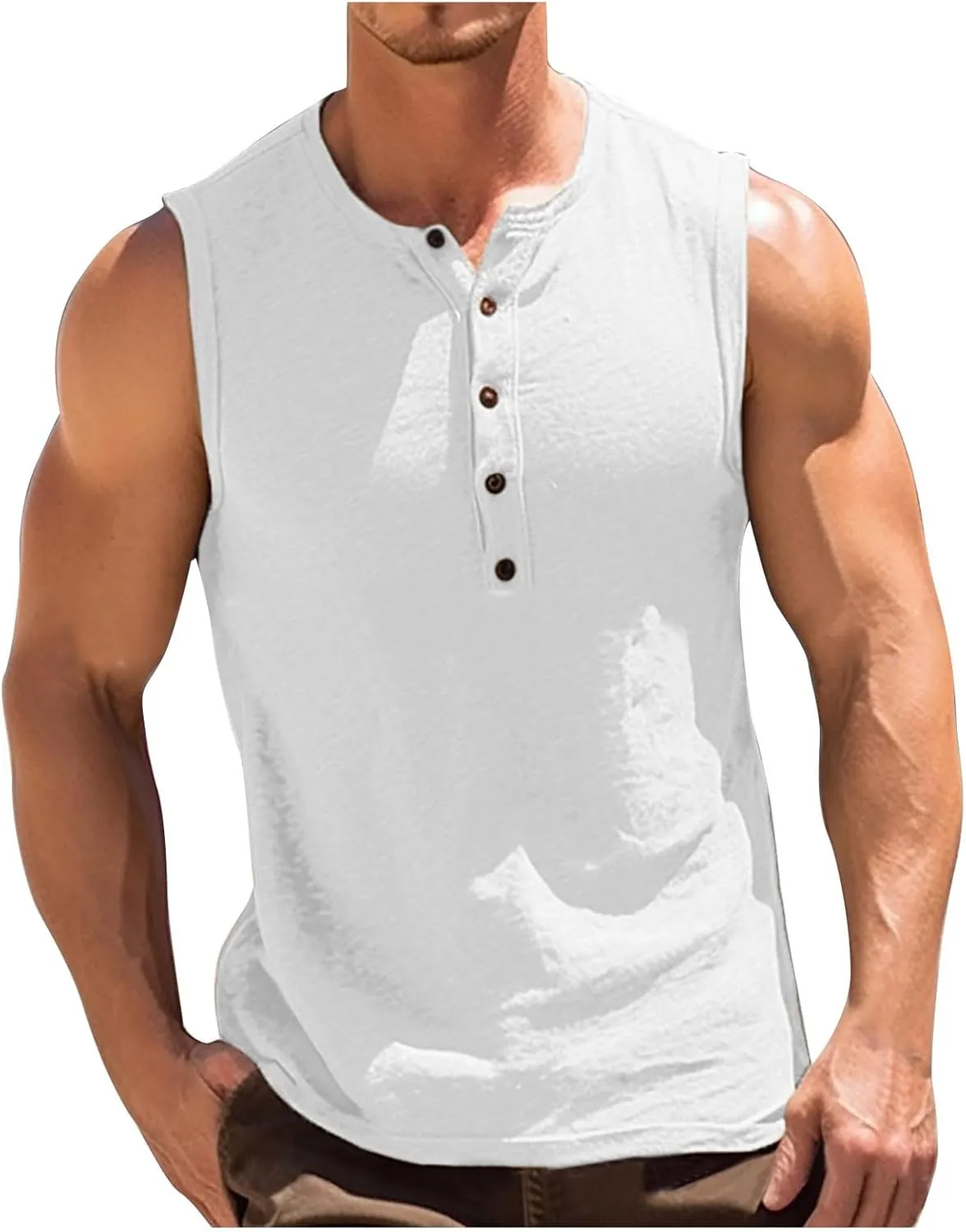 Men's 100% Cotton Tank Top Ultra Soft Sleeveless Crewneck Breathable T-Shirts Solid Basic Athletic Undershirts Vest