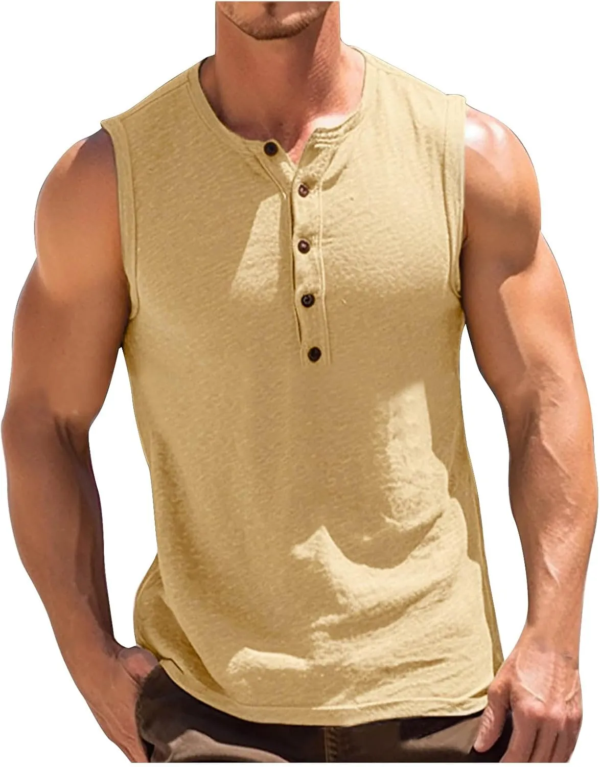 Men's 100% Cotton Tank Top Ultra Soft Sleeveless Crewneck Breathable T-Shirts Solid Basic Athletic Undershirts Vest