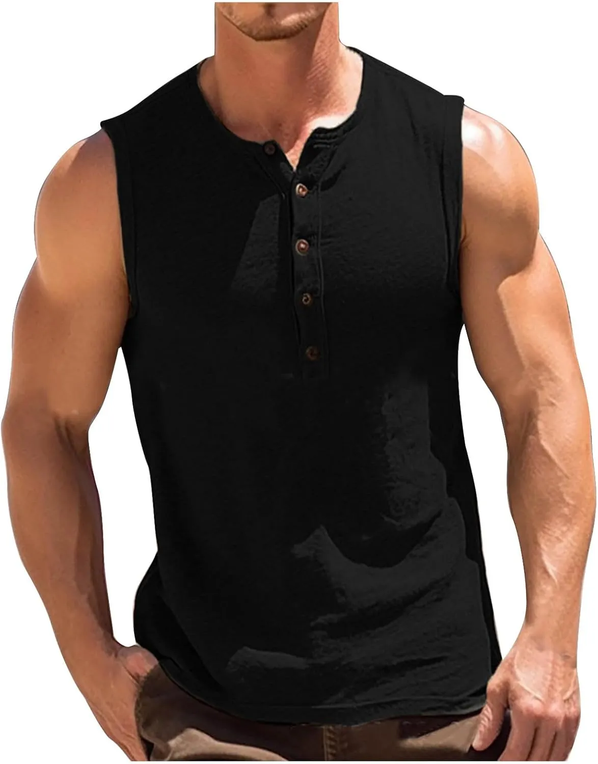 Men's 100% Cotton Tank Top Ultra Soft Sleeveless Crewneck Breathable T-Shirts Solid Basic Athletic Undershirts Vest