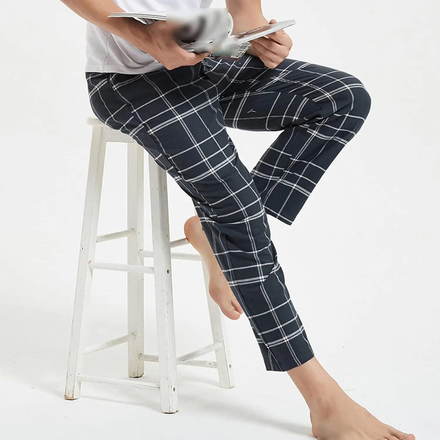 Men's Comfy Soft Plaid Comfy Sleep Lounge Pants Pajama Pants Fleece Drawstring Pj Bottoms with Pockets