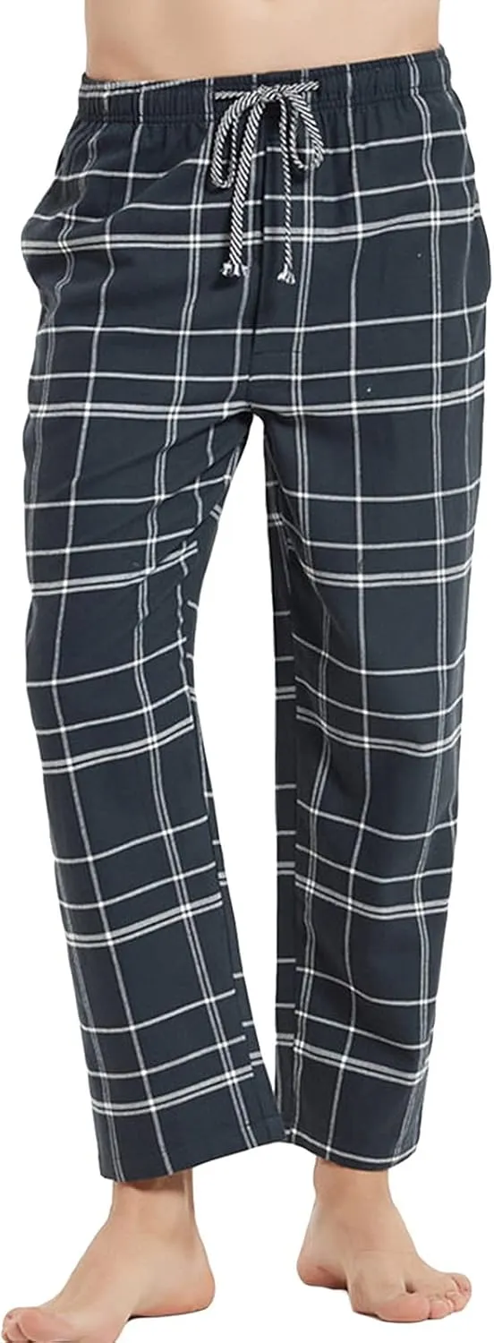 Men's Comfy Soft Plaid Comfy Sleep Lounge Pants Pajama Pants Fleece Drawstring Pj Bottoms with Pockets