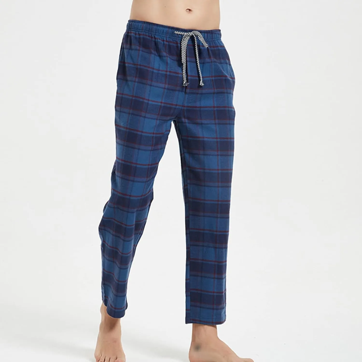 Men's Comfy Soft Plaid Comfy Sleep Lounge Pants Pajama Pants Fleece Drawstring Pj Bottoms with Pockets