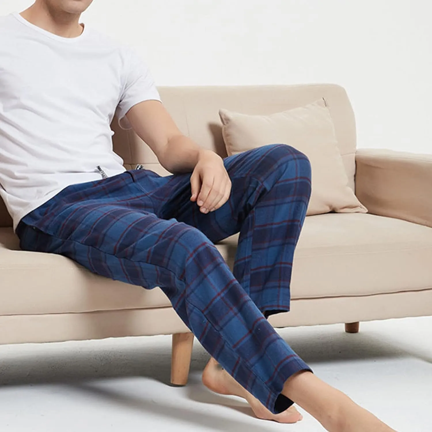 Men's Comfy Soft Plaid Comfy Sleep Lounge Pants Pajama Pants Fleece Drawstring Pj Bottoms with Pockets